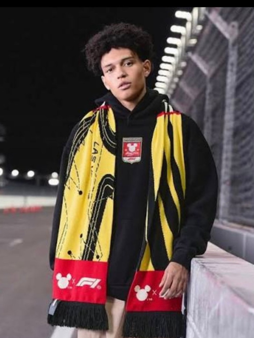Disney Yellow, Black and Red Mickey x F1 Graphic Fringe Scarf